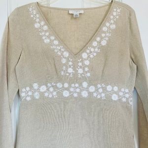 Ann Taylor LOFT Embroidered Linen Blouse Size 0